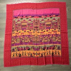 SALVATORE FERRAGAMO Wool Large Scarf Wrap Shawl Pink and Red